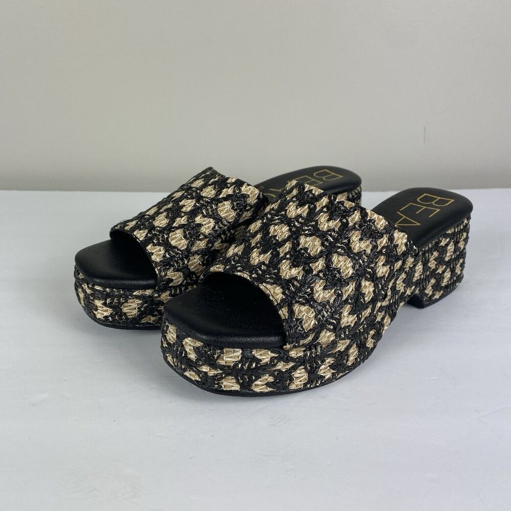 Beach Matisse Womens 8 Sandals Raffia Platform Clog Marble Black NEW Beach Y2K